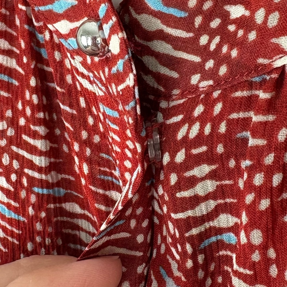 Veronica Beard Red Printed Button-Down Blouse Size 6 100% Silk Boho EUC - Picture 5 of 13